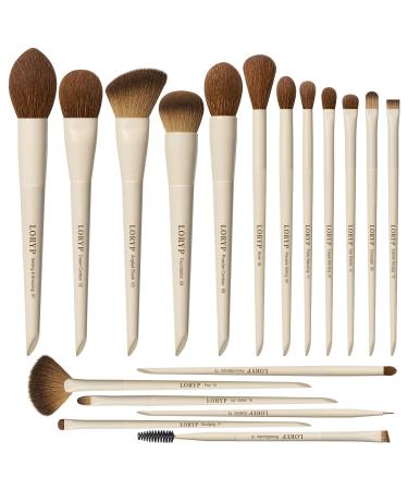 LORYP Makeup Brushes Set Labeled 18 Piece Face and Eye Brush Set Ultra soft hair Foundation Concealer Blush Contour Blending Eyeshadow Khaki Brush kit
