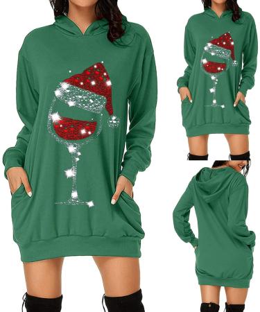 Festive Women's Christmas Elk Hoodie Dress - Oversized Long Sleeve Sweater Costume for Autumn & Winter - Buy Online on GoSupps.com