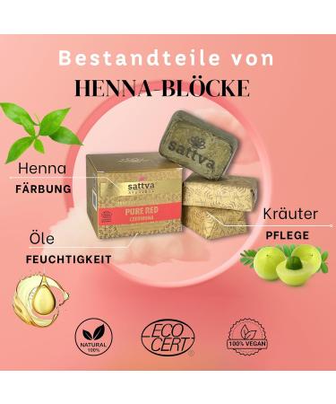 Sattva Ayurveda Natural hair dye in henna block red revolutionary formula with oils organic hair color red ECOCERT Regenerating vegetable hair color red 3 blocks of 80 g - Buy Online on GoSupps.com
