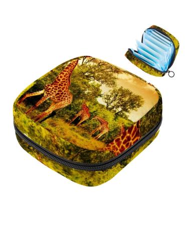 Menstruation pad bag with zipper women's napkin bag tampons collective bags for women and girls (South African giraffes)
