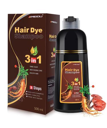 Meidu Dark Brown Hair Dye Shampoo 3 in 1 Semi Permanent Hair Color Shampoo for Gray Hair Coverage Treated Natural Herbal Plant Grey Cover For Women & Men 16.9 Fl Oz