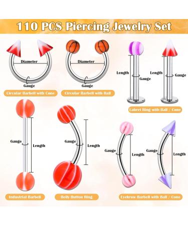Cludoo 144PCS Professional Body Piercing Kit | Stainless Steel 14G 16G | Colorful Piercing for Belly Button, Septum, Lip, Nose, Tongue, Tragus, Cartilage, Daith, Eyebrow - Buy Online on GoSupps.com