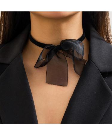 KUAIYIJU Fashion Black Mesh Bow Choker Necklace - Elegant Clavicle Chain Jewelry for Women - International Shipping Available - Buy Online on GoSupps.com