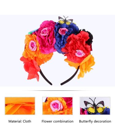 Lurrose Halloween Flower Crown & Butterfly Hairband | Day of the Dead Headdresses for Women | Perfect for Halloween Parties & Cosplay - Buy Online on GoSupps.com