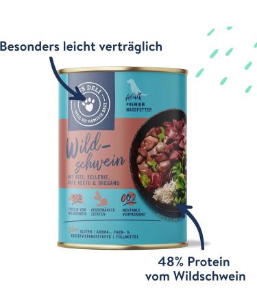 Pets Deli Wild Boar Wet Dog Food - Gluten & Sugar Free 6 x 400g Pack | Healthy Rice Celery & Beetroot - Buy Online on GoSupps.com