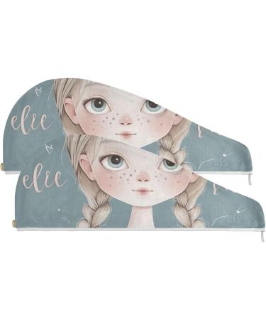 Cute Girl Hair Towel 2 Pack | Super Absorbent Quick Dry Hair Turbans for Women & Girls - Buy Online on GoSupps.com