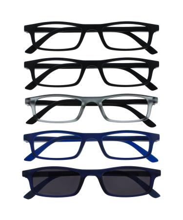 The Reading Glasses Company Black Matte Grey Navy Blue Readers Value 4 Pack Men Women Spring Hinges RRRR17-1173 +1.50