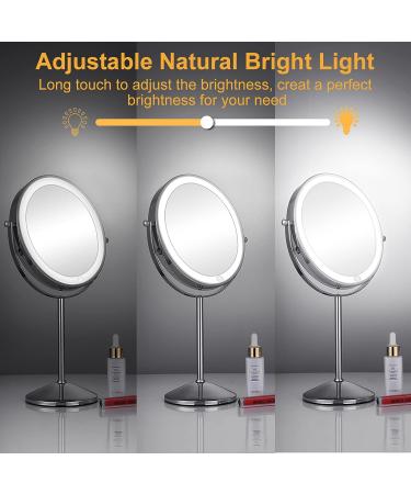 KEDSUM Rechargeable 1X/10X Lighted Magnifying Makeup Mirror | Double Sided & Dimmable LED | Touch Screen Vanity Mirror | Cordless Cosmetic Mirror 10x - Silver - Buy Online on GoSupps.com