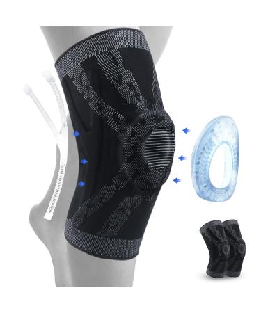 SPOTBRACE Knee Braces With Side Stabilizers & Patella Gel Pad (2 PACK) Knee Compression Sleeve For Knee Pain Knee Stabilizer Brace Knee Support For Men Women Arthritis Meniscus Tear Joint Pain Relief Workout L Gray