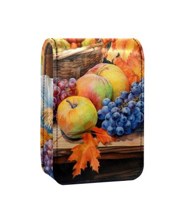 Travel Lipstick Organizer Case Lipstick Case Portable Makeup Bag With Mirror Autumn Harvest Grapes Pumpkin D221e1opbj