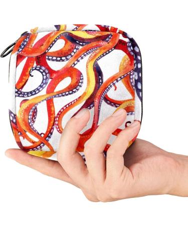 Watercolor Octopus Menstruation Pad Bag with Zipper | Women's Tampon & Napkin Bag | Stylish Collective Bags for Girls - Buy Online on GoSupps.com
