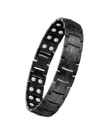 Jeracol Magnetic Bracelets for Men Titanium Steel Magnetic Brazaletes with Double Row Ultra Strength Magnets Adjustable Wristband with Removal Tool & Jewelry Gift Box B-black