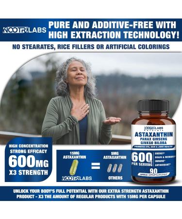Astaxanthin 15mg + Panax Ginseng Ginkgo Biloba Supplements | 90 Vegan Capsules | Eye Skin Joint Health Energy Cardiovascular Support | Immune Defense Focus Memory Booster - Buy Online on GoSupps.com