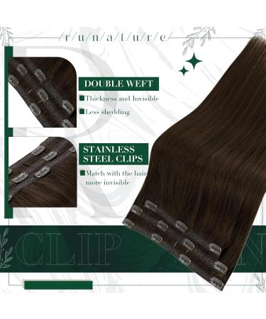 Runature Clip Extensions Real Hair - 35cm Dark Brown Remy Clip-Ins - 50g 3 Pieces (#2 Brown) - Invisible & Natural Look - Buy Online on GoSupps.com