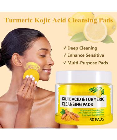 Turmeric Kojic Acid Cleansing Pads - Brightening Face Scrub for Dark Spots | 50pcs Gentle & Safe Skin Balance - Buy Online on GoSupps.com