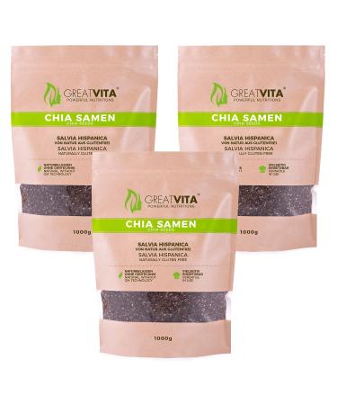GreatVita Premium Chia Seeds (3 x 1000g) natural without GMOs