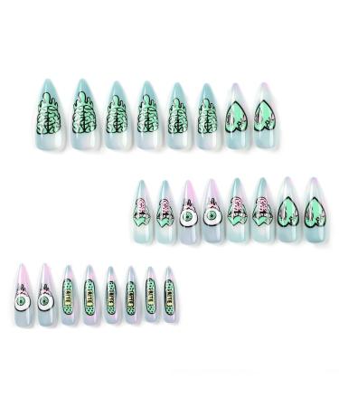 FEIlei 24x Halloween False Nails Heart Eyeball Lip Fake Nails Full Cover Press On Nails