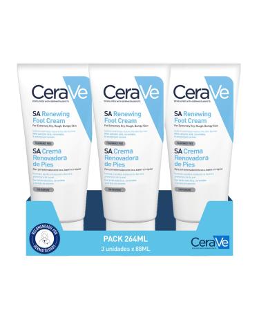 CeraVe CeraVe SA Renovating Foot Cream 3 x 90 ml for Extremely Dry Rough and Irritated Feet Exfoliates and Intensely Moisturizes with Salicylic Acid 3 Essential Ceramides and Lactate