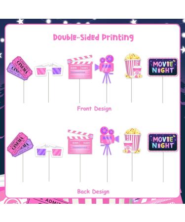 24 Pcs Movie Night Cupcake Toppers - Pink Girl Movie Night Birthday Party Supplies Double Sided Paper Cinema Cake Decorations Backyard Popcorn Movie Theme Baby Shower Decor - Buy Online on GoSupps.com