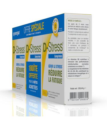 D-STRESS Tablets Pack of 3 Boxes Including 1 Box | 3rd Generation Magnesium + Taurine + Arginine + B Vitamins | Manages Daily Stress and Reduces Fatigue | Lab Synergia - Buy Online on GoSupps.com
