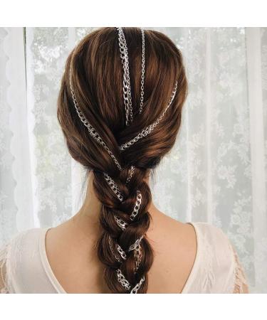 Campsis Punk Multi Strand Silver Braided Hair Extension Chains - Fashion Tassel Hair Piece for Women and Girls - Buy Online on GoSupps.com