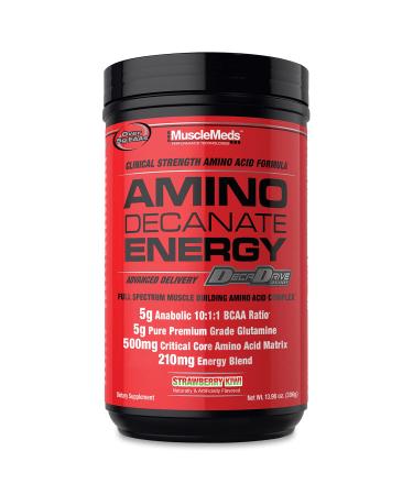 MuscleMeds Amino DECANATE Energy Pre Intra Workout Drink Essential Amino Acids BCAAs High Leucine Glutamine Muscle Recovery Strawberry Kiwi 30 Servings