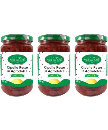 Valle del Crati sweet and sour red onions | Italian onions in olive oil for starters aperitifs and condiments | 3 jars of 290 g each