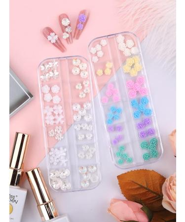 Ebanku 3D Acrylic Flower Nail Art - Five-Leaf White Flower Gems & Pearl Glitter for Stunning Nail Decorations - Buy Online on GoSupps.com