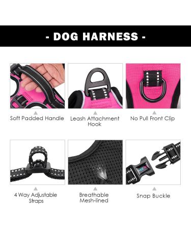 Phoepet Reflective Adjustable Dog Harness for Small Dogs - Pink L - Front Clip Vest with Handle 2 Metal Rings & 3 Buckles - Comfortable & Secure Fit - Buy Online on GoSupps.com
