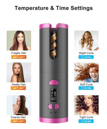 Cordless Rechargeable Auto Hair Curler with 6 Temp & Timer Settings - Portable & Automatic Curling Iron for Girls - Buy Online on GoSupps.com