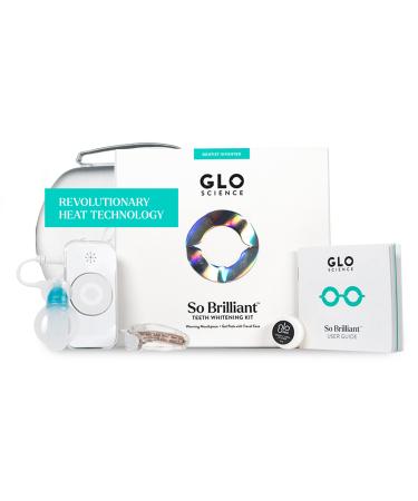 GLO Science So Brilliant Tooth Whitener Set Unique Heat Technology for Fast Sensitivity Free Teeth Whitening Patented Mouthpiece with LED Light Gel Pods with 6% HP Lip Balm & Travel Case
