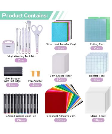 90Pcs Ultimate Cricut Accessories Bundle with Adhesive Vinyl Sheets - Weeding Tools, Transfer Vinyl, Starter Kit for Crafting Projects - Buy Online on GoSupps.com