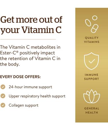 Solgar Ester-C Plus 1000mg Vitamin C Capsules - Gentle & Non-Acidic Formula for 24-Hour Immune Support - Non-GMO Gluten Free - 100 Servings - Buy Online on GoSupps.com