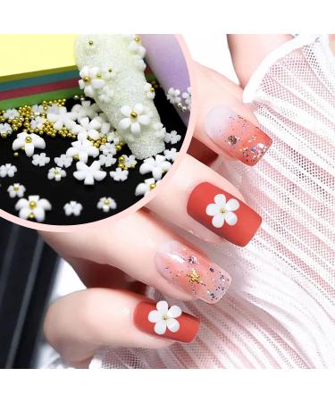 3D White Nail Flowers- 2 Set Acrylic Charms with Pearls, Caviar Beads, and Resin Decals for Women & Girls Nail Art - Buy Online on GoSupps.com