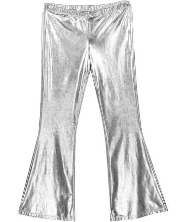 Inhzoy Men's Shiny Metallic Holographic Disco Flared Bell Bottom Pants - Silver Medium | Fashion Dance Trousers - Buy Online on GoSupps.com