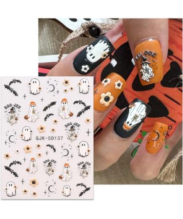 5D Halloween Nail Stickers 4 Sheets 5D Self-Adhesive Embossed Pink Nail Decal Ghost Pumpkin Nail Art Decoration Design Supplies - Buy Online on GoSupps.com