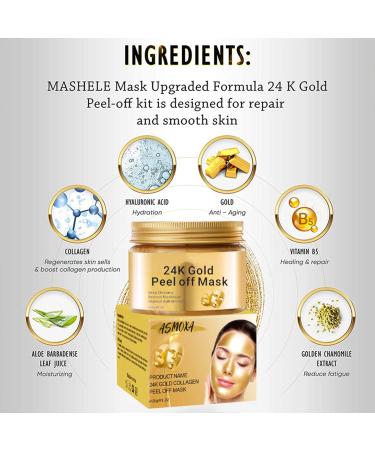24K Gold Peel Off Face Mask - Anti Aging Lifting Moisturizing & Revitalizing - Reduces Wrinkles & Blackheads - Skin Repair with Vitamin B5 - 120g - Buy Online on GoSupps.com