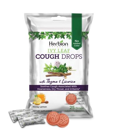 Herbion Naturals Ivy Leaf Cough Drops with Thyme & Licorice Honey Lemon Flavor Soothes Cough for Adults & Children Over 6 Years 25 Drops