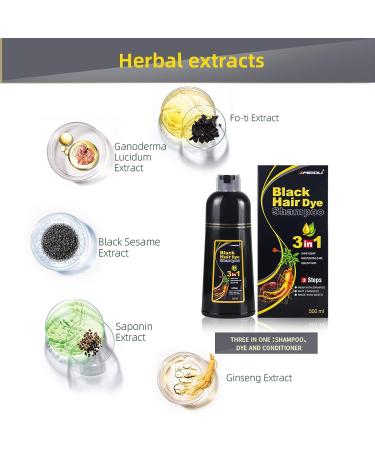 MEIDU Black Hair Dye Shampoo for Gray Hair - Semi-Permanent Color for Women & Men - 3 in 1 100% Grey Coverage - 500ml - Buy Online on GoSupps.com
