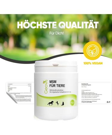 Geovis MSM Powder for Animals 500g - Organic Sulfur for Horses Dogs & Cats - 99.9% Pure Methyl Sulfonylmethane for Joints Muscles & Fur - Buy Online on GoSupps.com