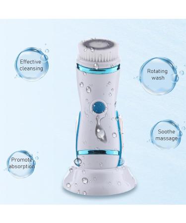 Rechargeable Electric Facial Cleansing Brush - Exfoliator with Vibration Massage & 3 Soft Replacement Heads for Deep Pore Cleansing - Blue - Buy Online on GoSupps.com