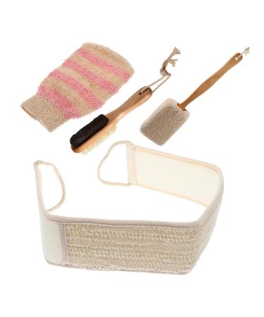 Healvian 4 Pcs 1 Set Bath Brush Kit Shower Brush for Body Cleaning Kits Loofah Glove Handle Brush for Shower Body Brush Cellulite Back Scrub Towel Household Spa Brushes Bathing Props