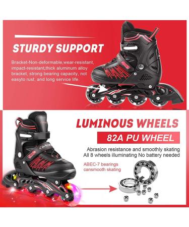 Caroma Adjustable Inline Skates with Light Up Wheels - Red Medium - Big Kid Size | Outdoor & Indoor Roller Blades for Kids, Youth, and Adults - Beginner Friendly - Buy Online on GoSupps.com
