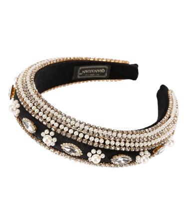 Crystal Rhinestone Headband with Pearl and Velvet Chain - Handmade Retro Diamond Hair Accessory - Buy Online on GoSupps.com