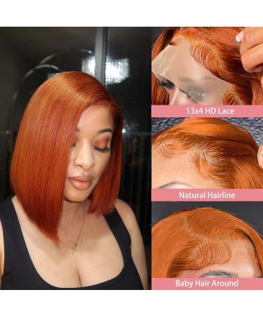 Ginger Orange Bob Wig Human Hair 13x4 Frontal Lace Wig 150% Density Straight Short Bob Wigs for Black Women - Buy Online on GoSupps.com