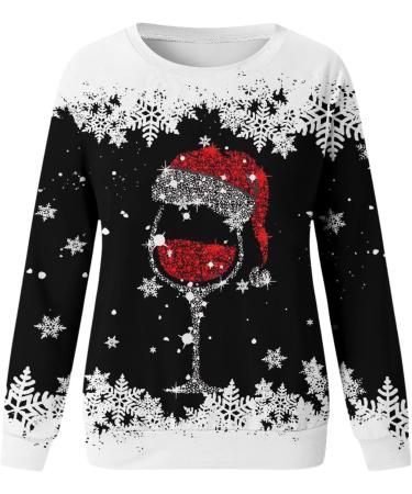 Women's Christmas Snowman & Penguin Print Sweatshirt | O-Neck Raglan Pullover | Cozy Xmas Jumper | Black, Size S - Buy Online on GoSupps.com
