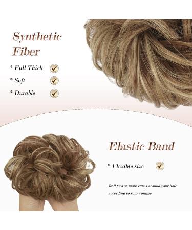 FESHFEN Messy Bun Hair Piece Scrunchie for Women Brown & Blonde Synthetic Wavy Curly Chignon Ponytail Extension - Thick Updo Hairpiece for Daily Wear - Buy Online on GoSupps.com