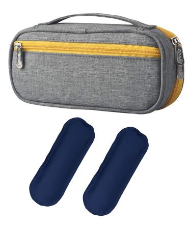 Goldwheat Insulin Cooler Travel Case with 2 Ice Packs Diabetes Medication Organizer Bag Medical Insulation Cooler Grey-yellow