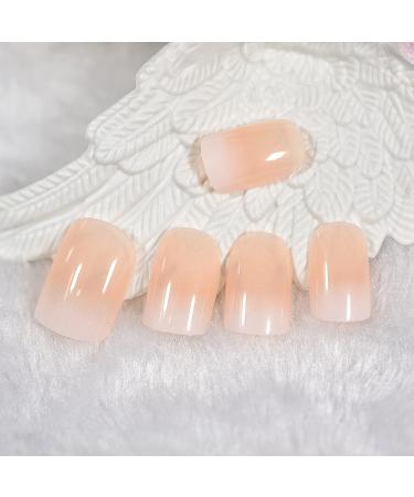 Ombre Pink Nude White French False Nails - Medium Squoval Gradient Press on Nails - Buy Online on GoSupps.com