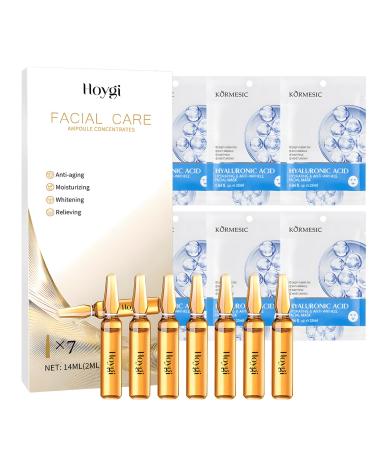 Henjunu Hyaluron serum ampoules face 7 x 2 ml + hyaluron mask 6 pieces serum ampoules for the face hyaluron hydrogel mask ampoule concentrates facial care suitable for all skin types G06
